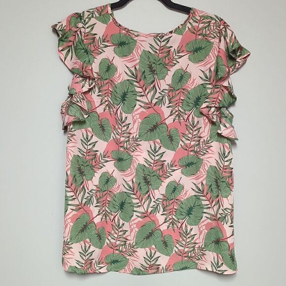 IB Diffusion Pink Tropical V Neck Flutter Sleeve - Picture 4 of 4